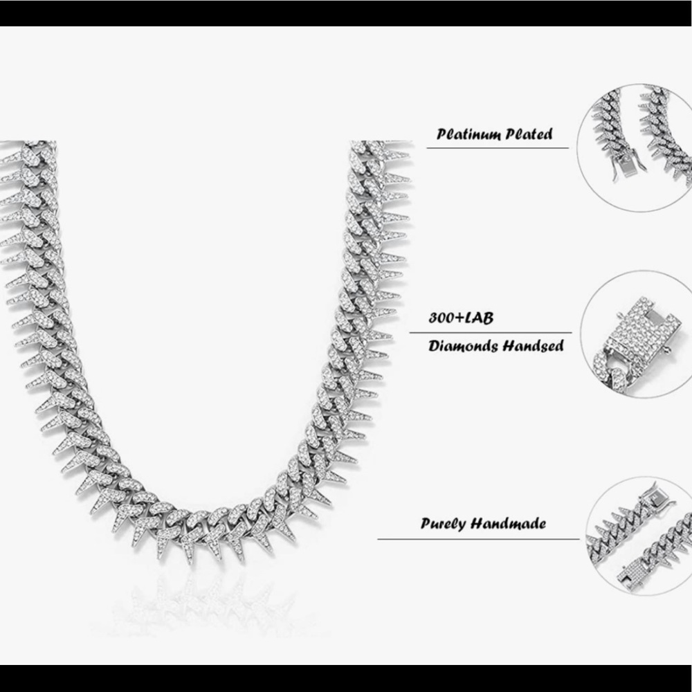 Custom made iced out Cuban link spikes hip hop chain limited stock BEST GIFT WOW - Picture 3 of 8